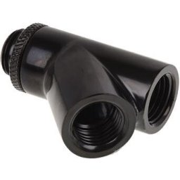 Y-конектор Alphacool Eiszapfen, Въртящ се, 45°, G1/4 външна към 2 x G1/4 вътрешна резба, Черен мат