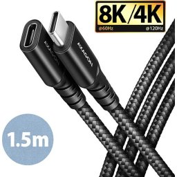 AXAGON Extension USB-C cable 1.5m, 20Gbps, Black braided.