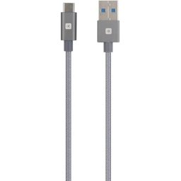 Кабел Skross, USB-A - USB-C, Метална оплетка, 1.20 м, Сив