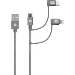 Кабел Skross 3 в 1, USB-A - USB-C/ Lightning/ Micro USB , Метална оплетка, 0.3 м