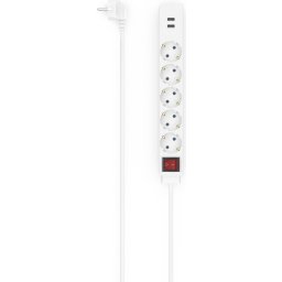 HAMA Разклонител USB 3.4A, 5 гнезда, 2x USB, 3400mA,1.4м, 3680W, Бял