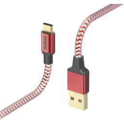 Кабел за зареждане "Reflective" USB-C - USB-A 1.5м червен