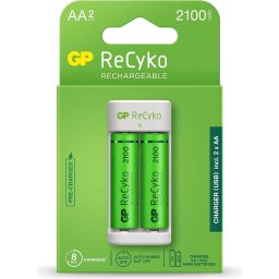 Зарядно GP BATTERIES E211 + 2 * 2100mAh AA, За 2 броя, NiMH