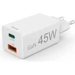 HAMA Бързо мини зарядно, 45 W, 1x USB-C - 1x USB-A, PD, бяло