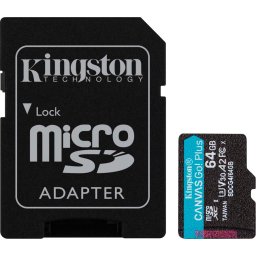 Карта памет Kingston microSDXC Canvas Go Plus 64GB - A2 U3 V30 + SD адаптер