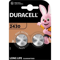 Бутонна батерия литиева DURACELL CR2430, 3V, 2 бр. в блистер, цена за 2 бр. батерии