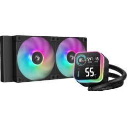 DeepCool LQ240, 240mm CPU Liquid Cooler, 2x120mm ARGB PWM Fans, LED Screen, Anti-Leak Technology, Black, LGA1851/1700/1200/1151/