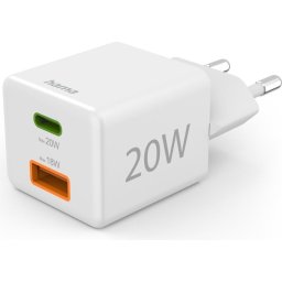 HAMA Бързо мини зарядно 1x USB-C, 1x USB-A, PD, 20 W, бяло