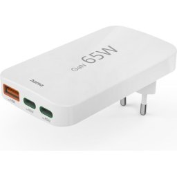 HAMA Бързо мини зарядно, 65W, 2x USB-C, 1x USB-A, PD, плоско, бяло