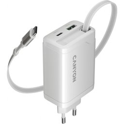 CANYON charger OnCharge 65RC Build-In Cable USB-C 65W 1xPD 1xQC EU White