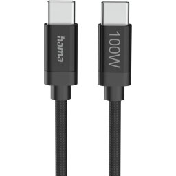 Hama Кабел за зареждане, "Fabric", USB-C - USB-C, 100 W, 3 m, Nylon, black