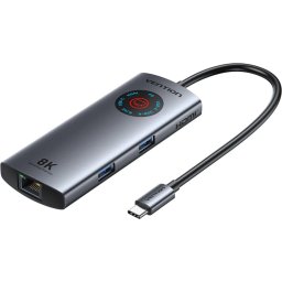 Vention докинг станция Docking Station Type-C - TQZHB - 8K, LED Display - HDMI, USB 3.0 x 2, USB-C 3.2 Gen 1, PD100W, LAN (1Gbp