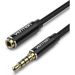 Vention Аудио Кабел Cotton Braided TRRS 3.5mm Male to 3.5mm F - 1.5m - Gold plated, Aluminum alloy - BHCBG