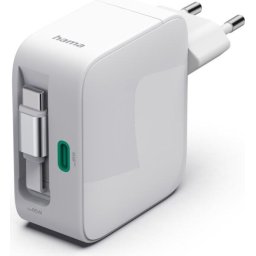 HAMA Бързо зарядно 65W, 2x USB-C, с разтегателен кабел 0.7м, бял