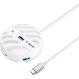 Orico хъб HUB USB3.1 Type-C 4 port - 4 x USB3.0 White, Audio/Mic x 1 - YS4-C3-03-WH-BP