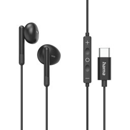 HAMA Слушалки "Classy", USB-C, накрайници, микрофон, защита от прегъване на кабела, черни