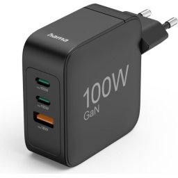 Бързо зарядно HAMA 201962 - 100W GaN, USB-C/A, черно