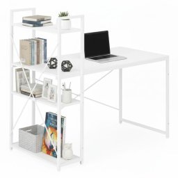 Компютърно бюро Modernhome с рафтове и подсилена метална конструкция, 120см, бял цвят