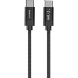 Hama Кабел за зареждане, "Fabric", USB-C - USB-C, 100 W, 1.5 m, Nylon, black