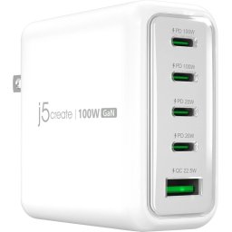 Мрежово зарядно JUP53100 - 100W GaN, 5 порта, USB-C/A
