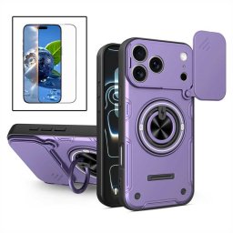 Хибриден гръб с кръгла метална стойка MAGSAFE и слайдър за камера за iPhone 17 Pro - тъмно лилав