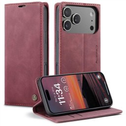 Калъф страничен flip марка CASEME за iPhone 17 Pro – винено червен