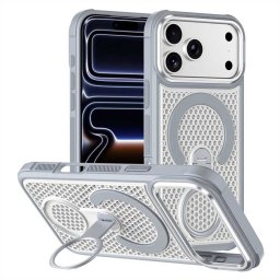 Хибриден гръб с кръгла метална стойка MAGSAFE за iPhone 17 Pro - сив