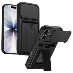 Хибриден гръб със стойка и слайдър за камера за iPhone 17 - черен