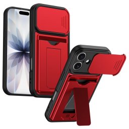 Хибриден гръб със стойка и слайдър за камера за iPhone 17 - червен