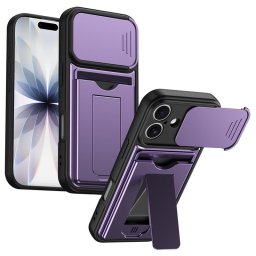 Хибриден гръб със стойка и слайдър за камера за iPhone 17 - тъмно лилав