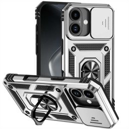 Хибриден гръб със стойка и слайдър за камера за iPhone 17 - бял
