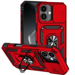 Хибриден гръб със стойка и слайдър за камера за iPhone 17 - червен