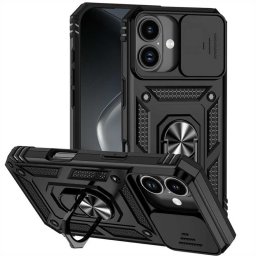Хибриден гръб със стойка и слайдър за камера за iPhone 17 - черен