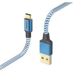 Кабел HAMA Reflective, USB-C мъжко - USB-A мъжко, 480 Mbps, 1.5 м., Син