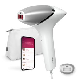 Фотоепилатор IPL Philips Lumea Series 8000 BRI940/00, Сензор Smartskin, Технология SenseIQ, Връзка с приложението, Кабелна употреба, 450 000 импулса, Аксесоар за тяло, Бял/Сребрист