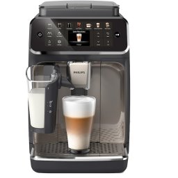 Кафеавтомат Philips EP4449/70, Серия 4400, 15 бара , Млечен разтвор LatteGO, 12 вида напитки, Интуитивен сензорен екран, Технология SilentBrew за безшумно приготвяне, Керамична мелачка, QuickStart функция, Черен/Бронз