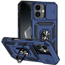 Хибриден гръб със стойка и слайдър за камера за iPhone 17 - тъмно син