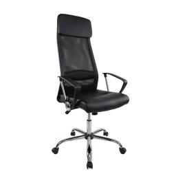 Директорски стол RFG Roby (RJ-9913/PU70-100/BL), до 130кг, еко кожа, хромирана база, Tilt механизъм, коригиране на височината, заключване в позиция, черен