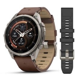 Garmin Fenix 9 Pro, inReach - 47 mm, Titanium с walnut кожена каишка и pebble gray/silver gray силиконова каишка 010-04336-41