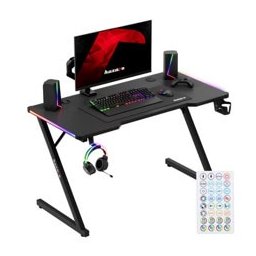 Гейминг бюро Huzaro Hero 2.5 RGB, карбоново покритие, 120 x 60 cm, до 40 кг. натоварване, RGB подсветка, органайзер за кабели, вградена стойка за слушалки, поставка за чаша, черно