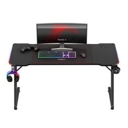 Гейминг бюро Huzaro Hero 3.3 RGB, карбоново покритие, 140 x 60 cm, до 50 кг. натоварване, RGB подсветка, органайзер за кабели, вградена стойка за слушалки, поставка за чаша, черно