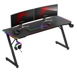 Гейминг бюро Huzaro Hero 4.8 RGB, карбоново покритие, 160 x 60 cm, до 50 кг. натоварване, RGB подсветка, органайзер за кабели, вградена стойка за слушалки, поставка за чаша, черно