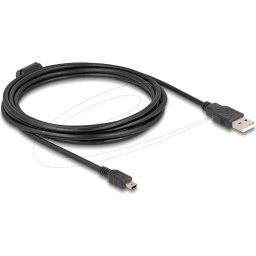 Кабел Delock USB 2.0 мъжко към mini-B USB 2.0 мъжко, двойно екраниран, трансфер до 480 Mb/s, 3.0м, Черен