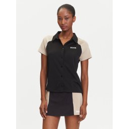 BOSS Тениска с яка и копчета Ellici2 50544191 Черен Regular Fit
