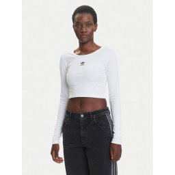 adidas Блуза Essentials Ribbed JC9011 Бял Slim Fit