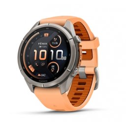 Garmin fēnix® 9 Pro, inReach® - 43 мм Titanium с Shell Pink/Autumn Orange силиконова каишка