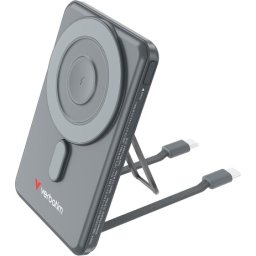 Външна батерия Verbatim Charge 'n' Go 2C Power Bank Magnetic Wireless 5000mAh with 2 USB-C Cables & Stand Grey