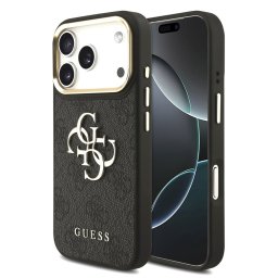 Кейс Guess PU Leather 4G Metal Logo Gold Frame Case за iPhone 18 Pro / 17 Pro - Черен