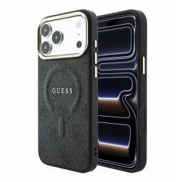 Кейс Guess за iPhone 18 Pro / 17 Pro, PU Leather 4G Gold Frame Embossed MagSafe Case - Черен