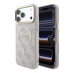 Кейс Guess за iPhone 18 Pro / 17 Pro, PU Leather 4G Gold Frame Embossed MagSafe Case - Розов